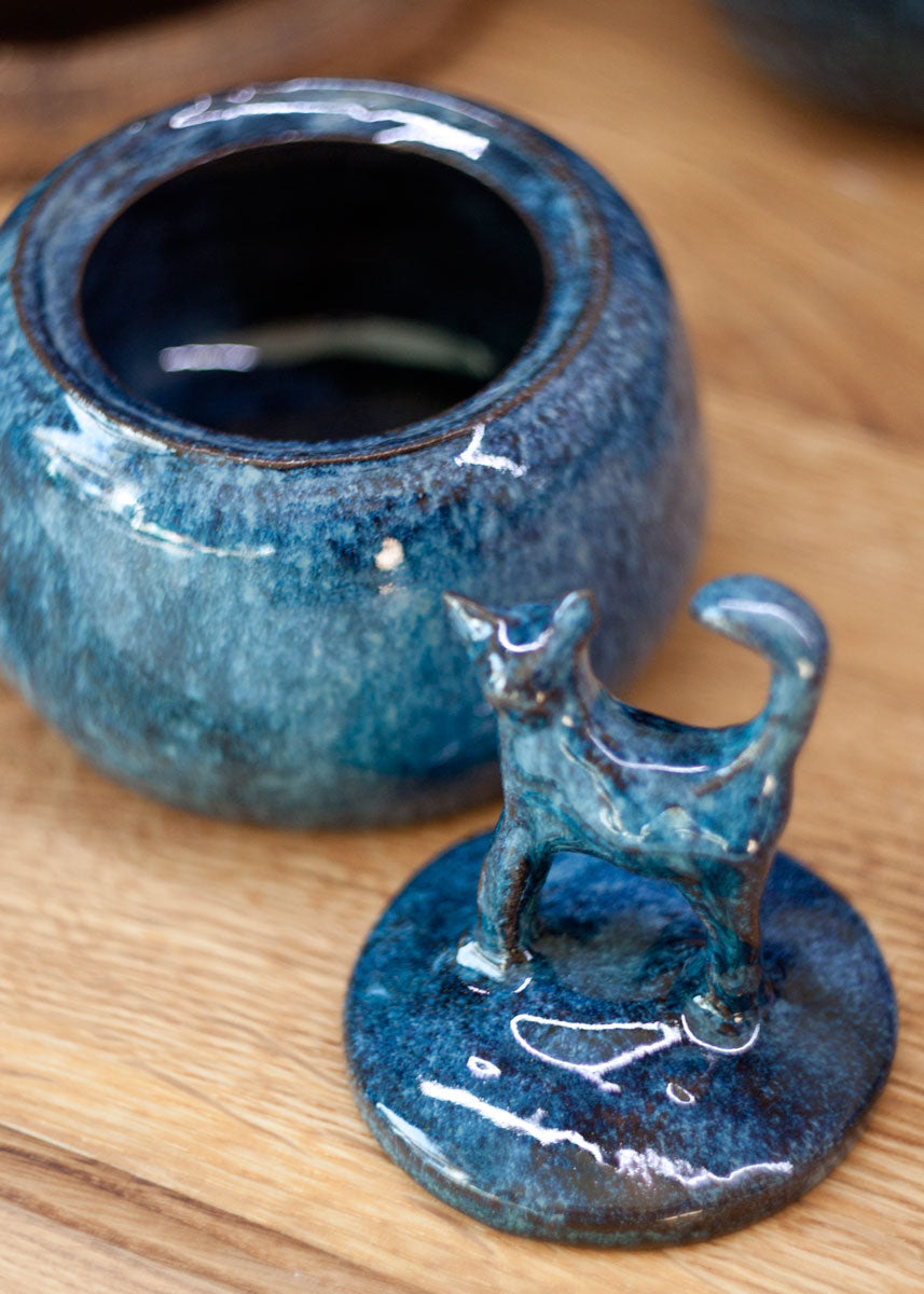 Suikerpot met kat blauw