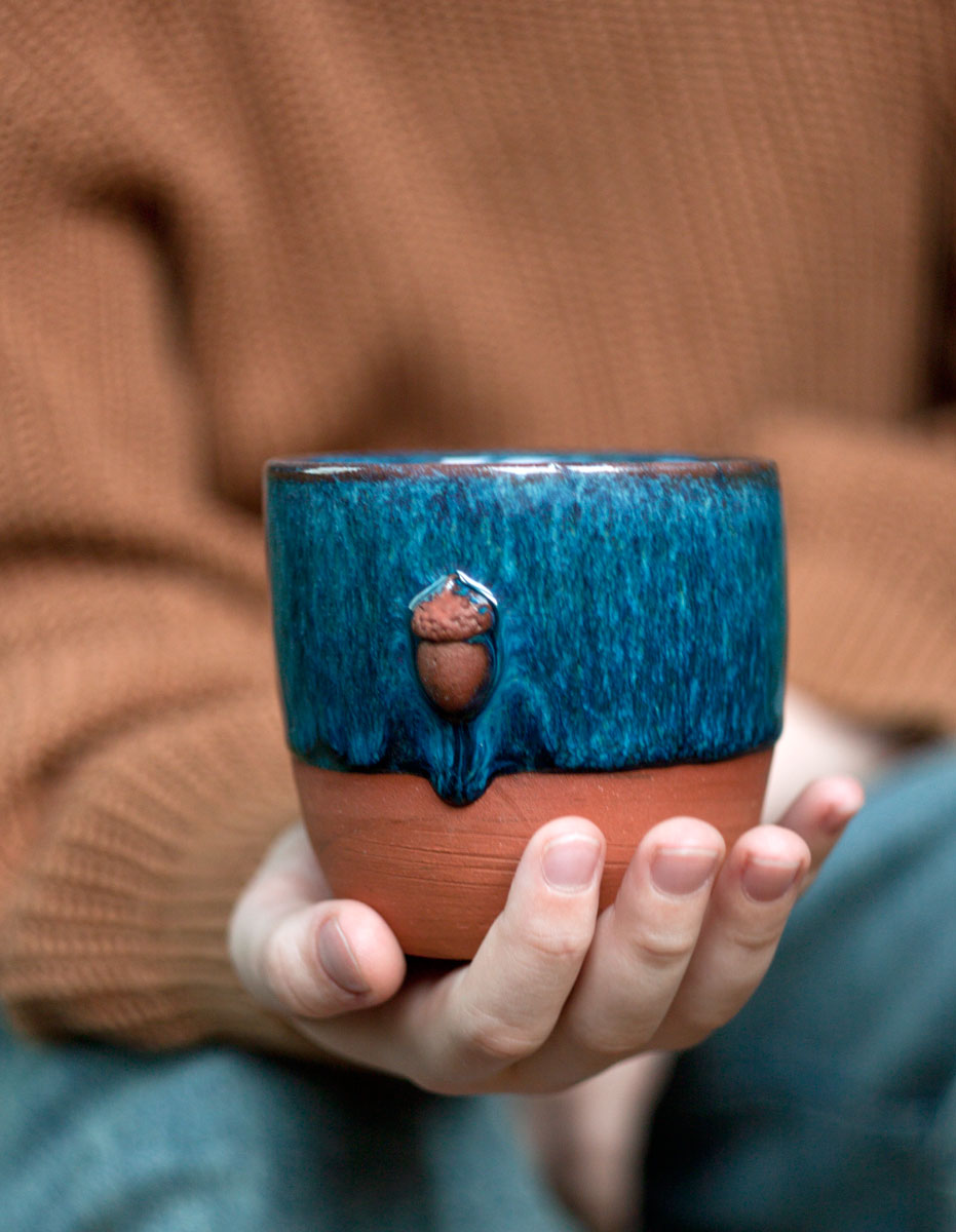 Bekers met eikels - set van 2 donkerblauw